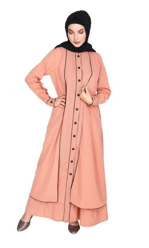 Two Panel Orange Abaya with Black Piping Design