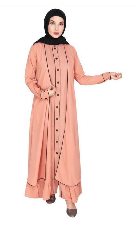 Two Panel Orange Abaya with Black Piping Design