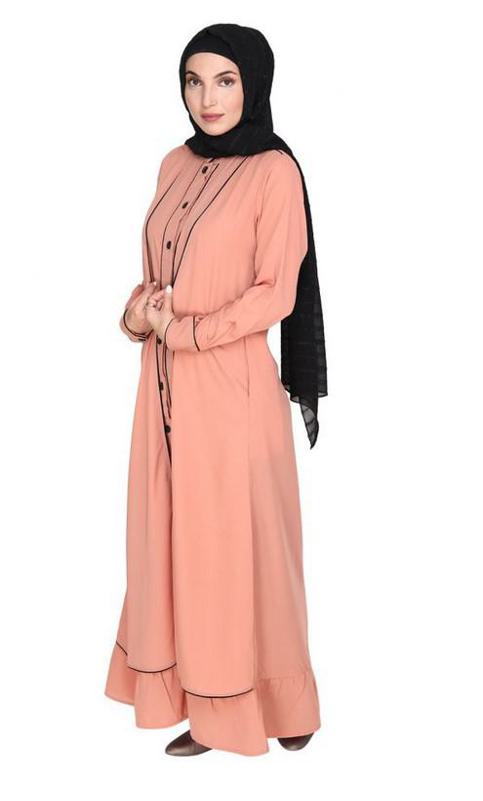 Two Panel Orange Abaya with Black Piping Design