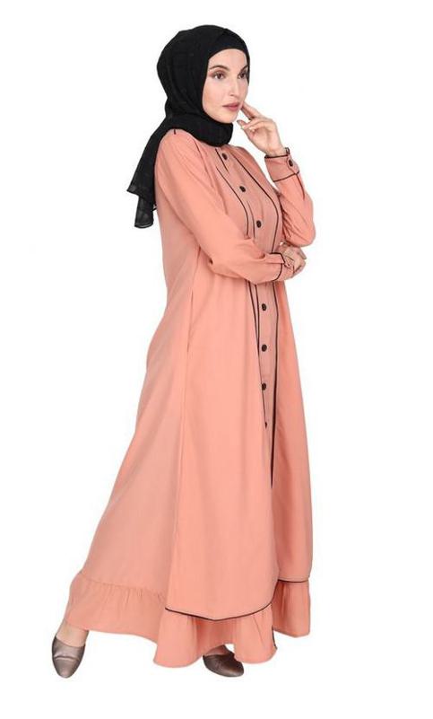 Two Panel Orange Abaya with Black Piping Design