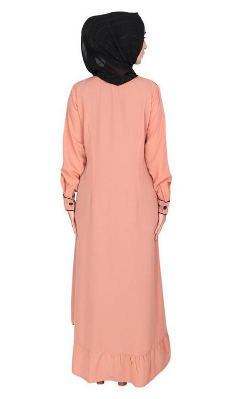 Two Panel Orange Abaya with Black Piping Design