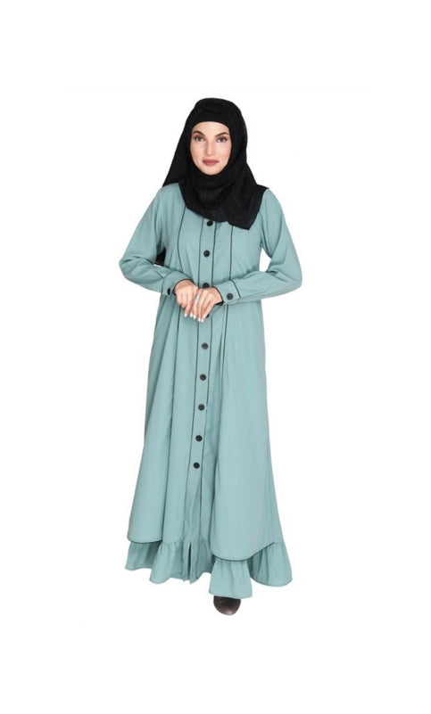 Two Panel Sage Green Abaya with Black Piping Design
