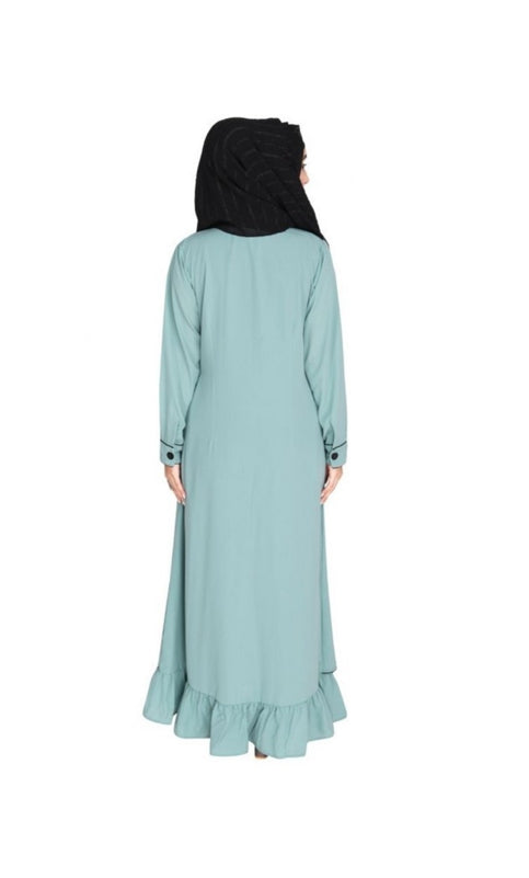 Two Panel Sage Green Abaya with Black Piping Design