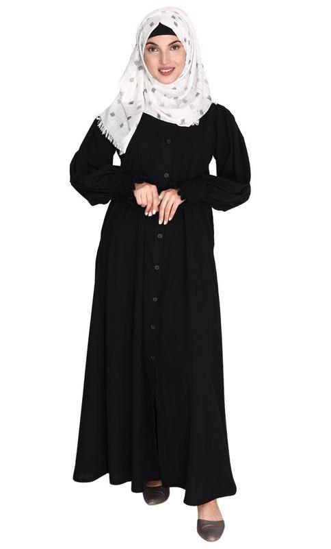 Voguish Black Front Open Abaya (Made-To-Order)