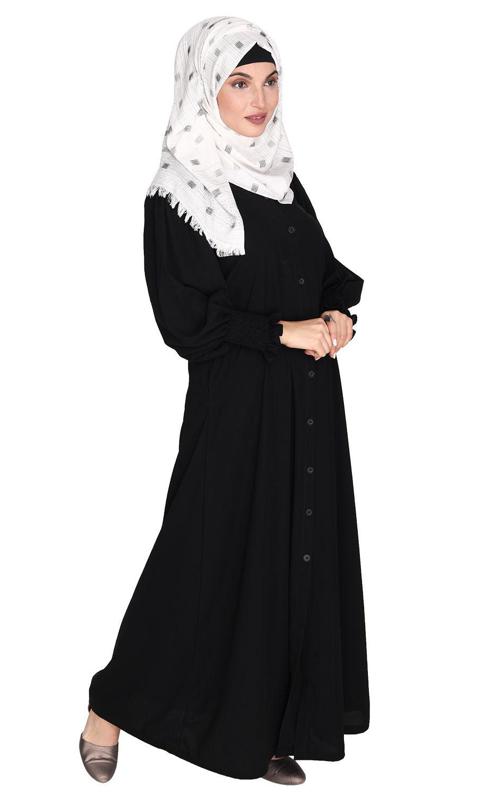Voguish Black Front Open Abaya (Made-To-Order)