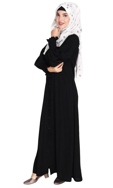 Voguish Black Front Open Abaya (Made-To-Order)