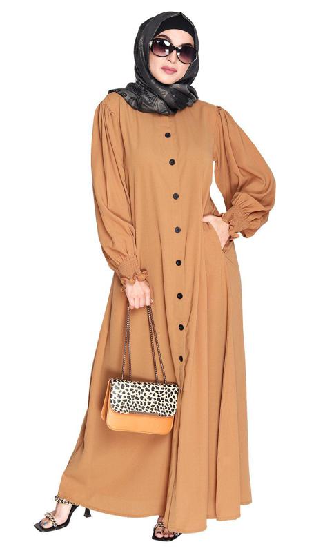 Voguish Dark Beige Front Open Abaya