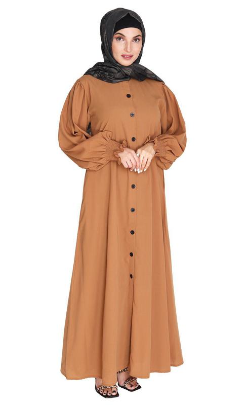 Voguish Dark Beige Front Open Abaya