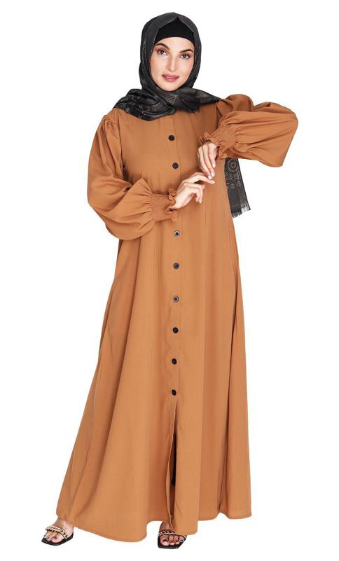 Voguish Dark Beige Front Open Abaya