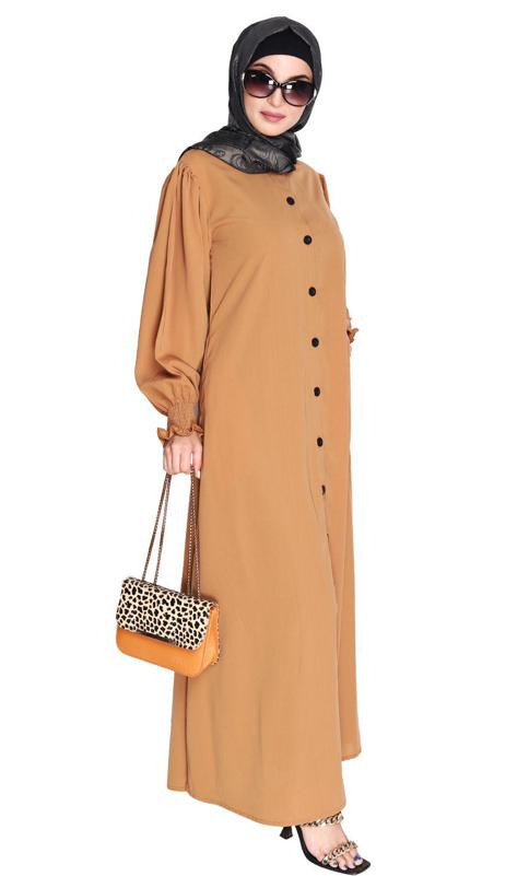 Voguish Dark Beige Front Open Abaya