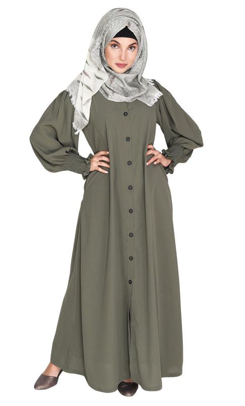 Voguish Dead Mint Front Open Abaya (Made-To-Order)