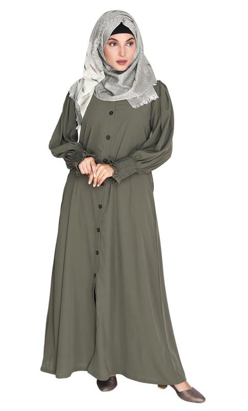 Voguish Dead Mint Front Open Abaya (Made-To-Order)