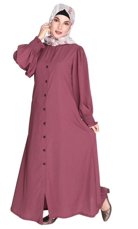 Voguish Onion Pink Front Open Abaya (Made-To-Order)