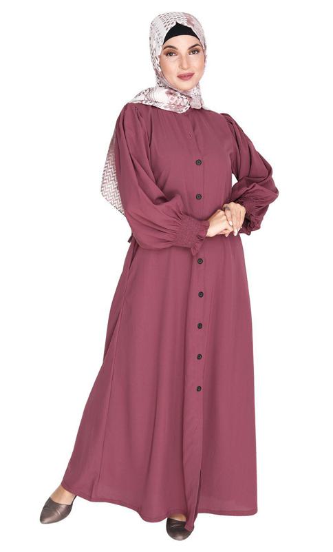 Voguish Onion Pink Front Open Abaya (Made-To-Order)