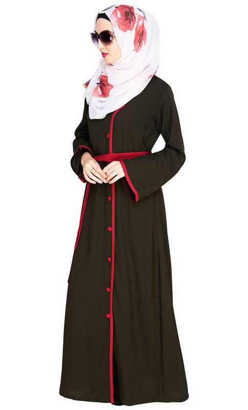 Vougish Olive Angarkha Abaya (Made-To-Order)