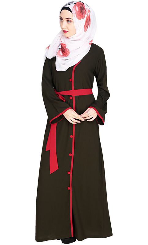 Vougish Olive Angarkha Abaya (Made-To-Order)