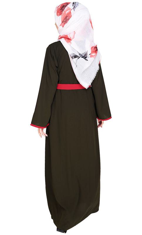 Vougish Olive Angarkha Abaya (Made-To-Order)