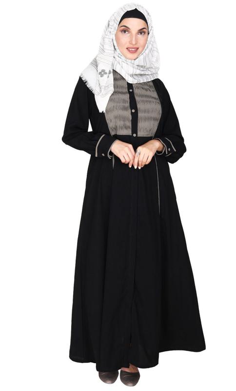 Wavetucks Yoke Black and Grey Abaya (Made-To-Order)