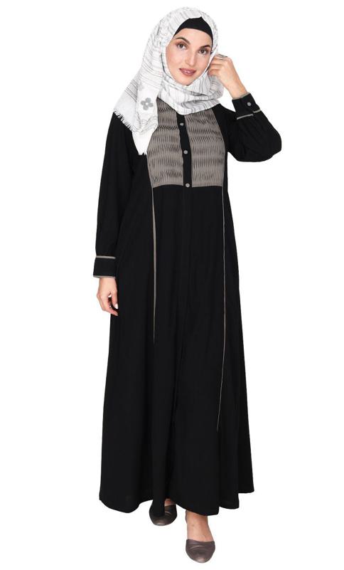Wavetucks Yoke Black and Grey Abaya (Made-To-Order)