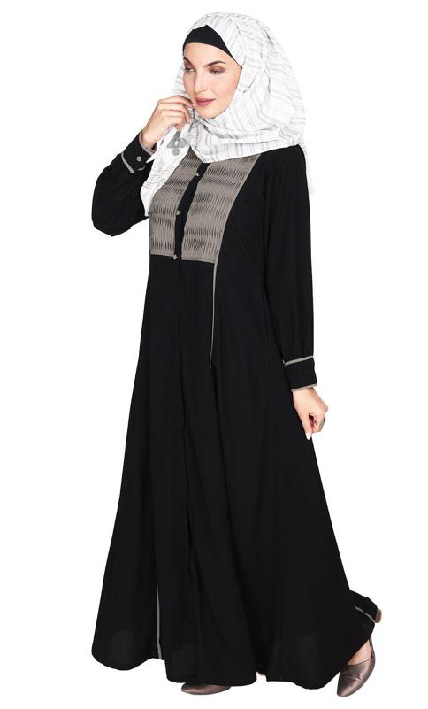 Wavetucks Yoke Black and Grey Abaya (Made-To-Order)
