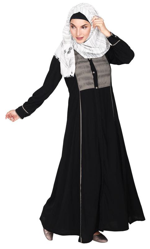 Wavetucks Yoke Black and Grey Abaya (Made-To-Order)