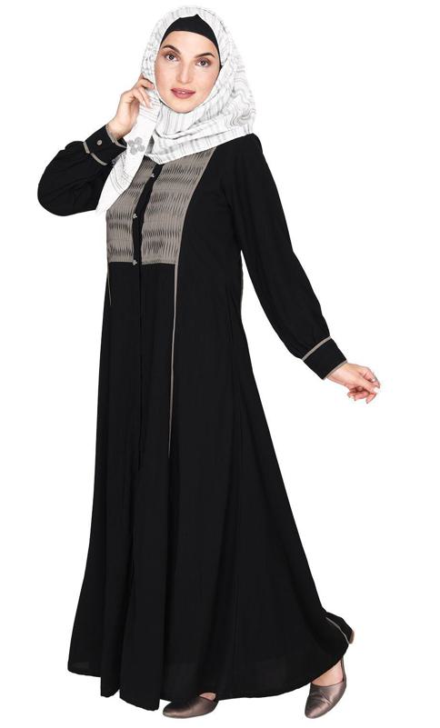 Wavetucks Yoke Black and Grey Abaya (Made-To-Order)