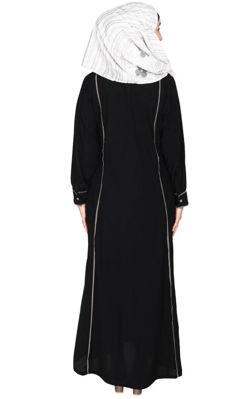 Wavetucks Yoke Black and Grey Abaya (Made-To-Order)