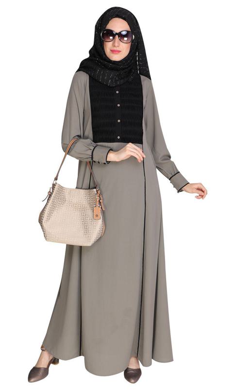 Wavetucks Yoke Grey Abaya (Made-To-Order)