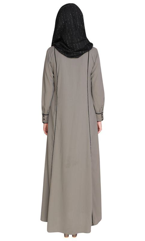 Wavetucks Yoke Grey Abaya (Made-To-Order)