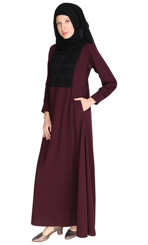Wavetucks Yoke Purple Abaya