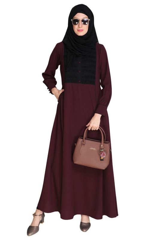 Wavetucks Yoke Purple Abaya