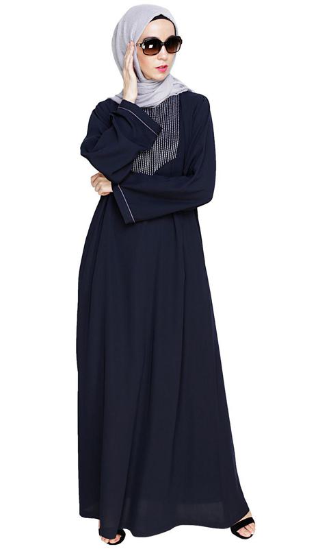 Whimsical Embroidered Grey Dubai Style Abaya