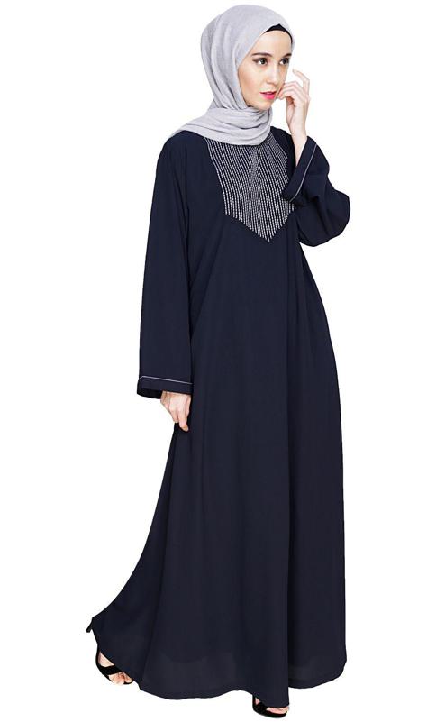 Whimsical Embroidered Grey Dubai Style Abaya