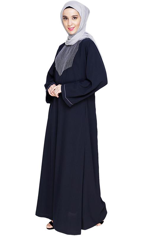 Whimsical Embroidered Grey Dubai Style Abaya