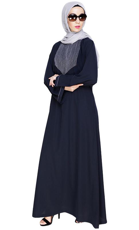 Whimsical Embroidered Grey Dubai Style Abaya