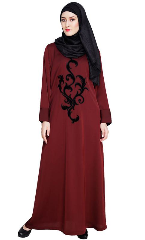 Wine Plush Dubai Style Abaya (Made-To-Order)