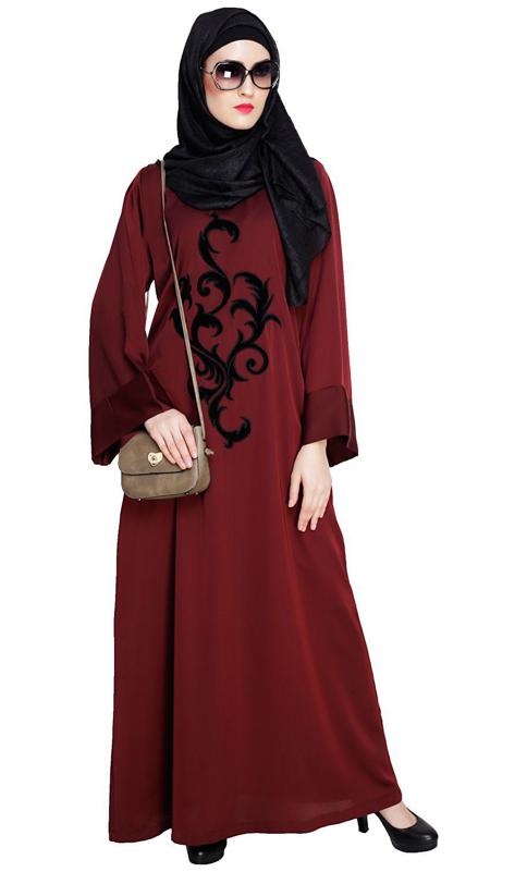Wine Plush Dubai Style Abaya (Made-To-Order)