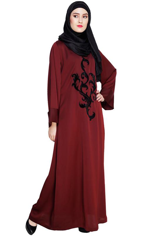 Wine Plush Dubai Style Abaya (Made-To-Order)