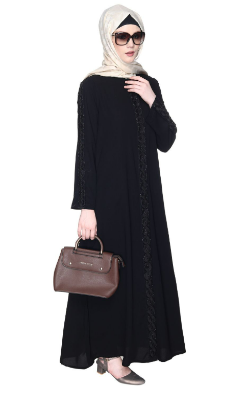Deep Black Glittering Loops Abaya