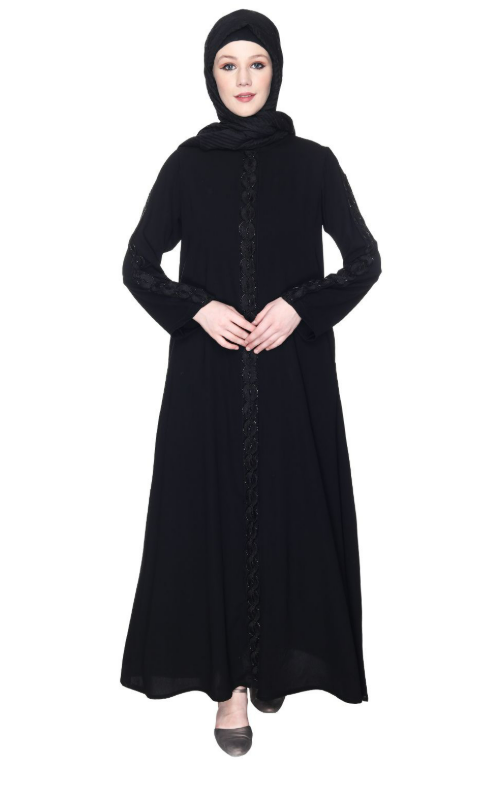 Deep Black Glittering Loops Abaya