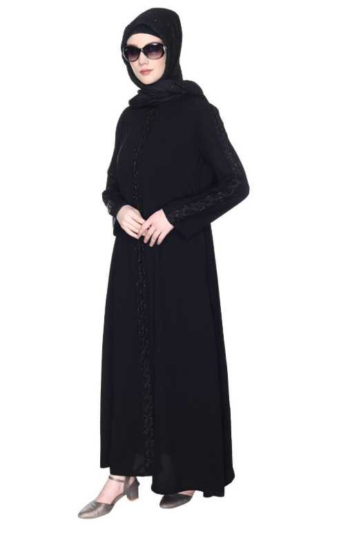 Deep Black Glittering Loops Abaya