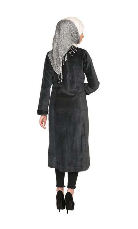 Black Velvet, Pearl Hand-Embroidery Coat Abaya