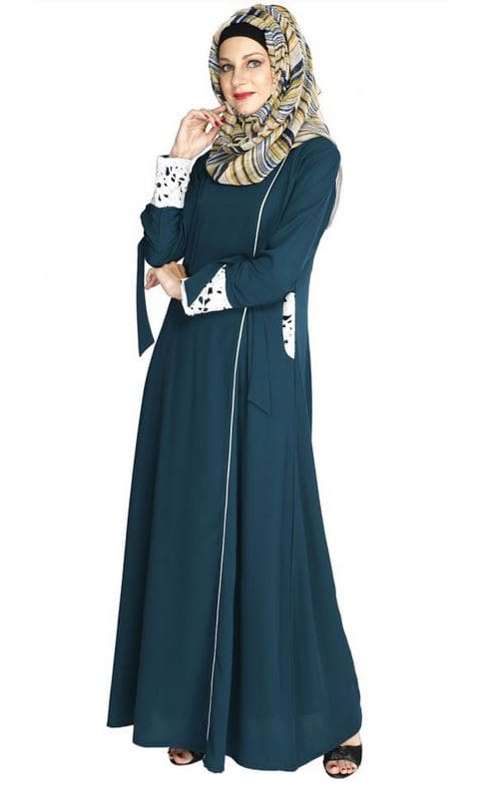 Bottle Green Lace & Bow Detailed Abaya (Made-To-Order)