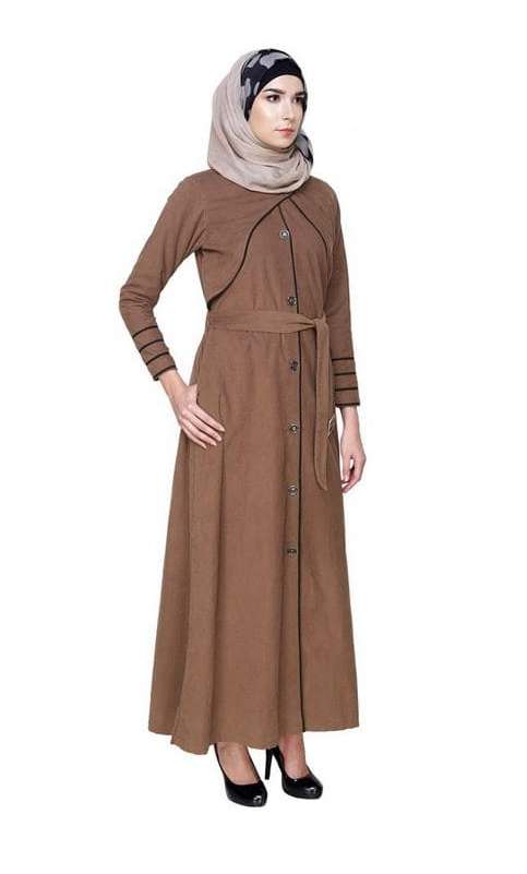 Brown Coat Abaya with Overlap Panel (Made-To-Order)