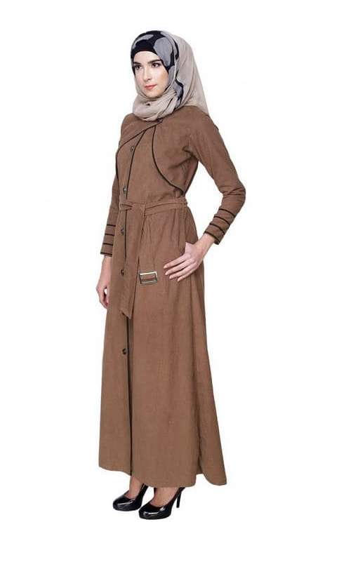 Brown Coat Abaya with Overlap Panel (Made-To-Order)