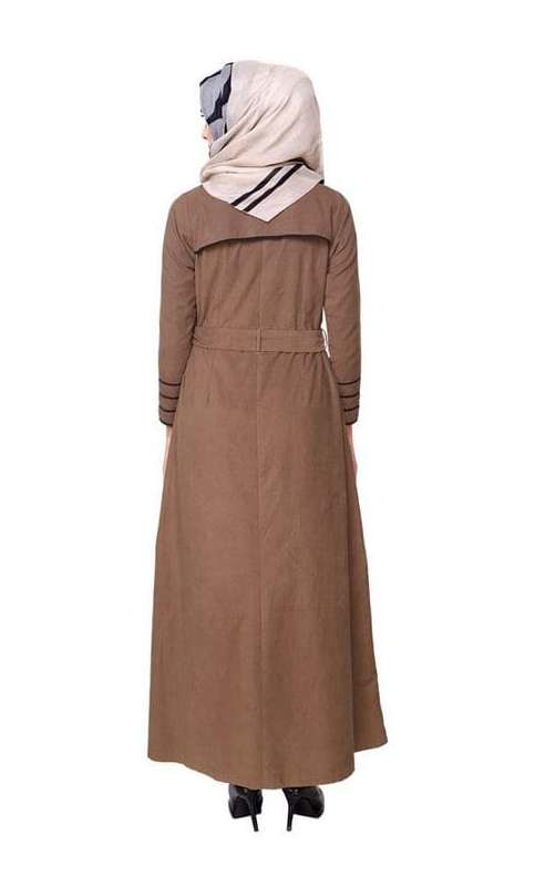 Brown Coat Abaya with Overlap Panel (Made-To-Order)