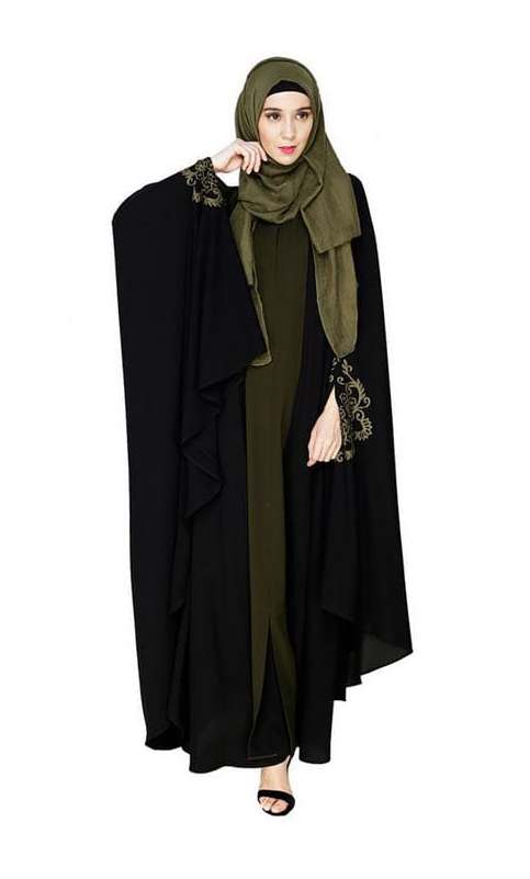 Delicate Embroidered Black Irani Kaftan (Made-To-Order)