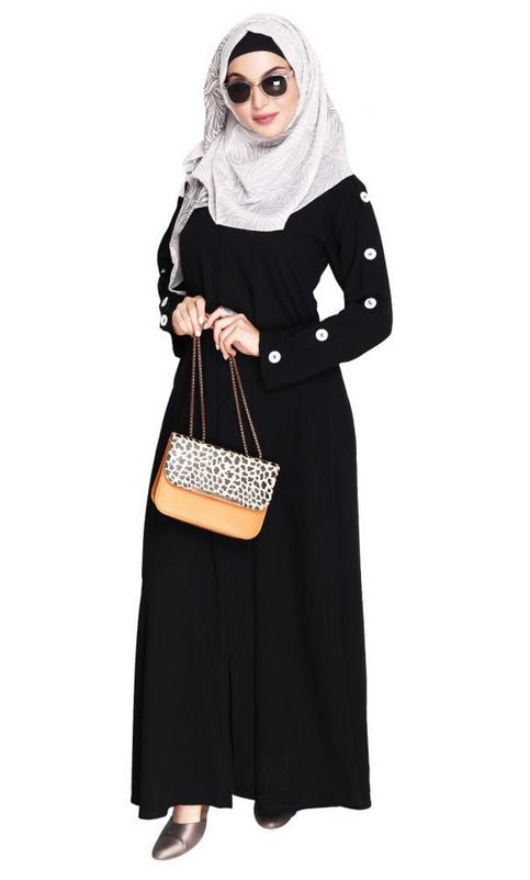 Delightful and Simple Black Abaya with Designer Sleeves Modest