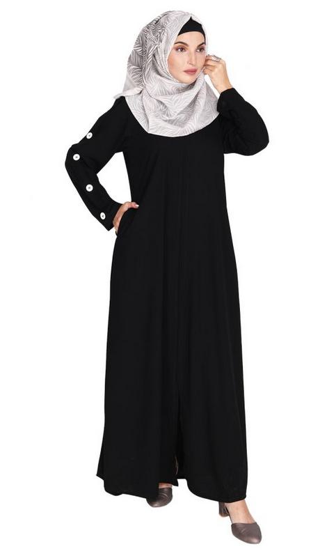 Delightful and Simple Black Abaya with Designer Sleeves (Made-To-Order)