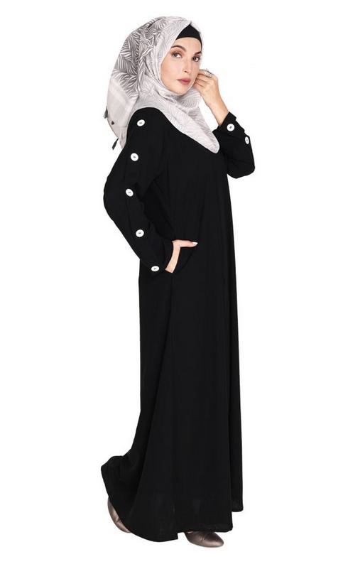 Delightful and Simple Black Abaya with Designer Sleeves (Made-To-Order)